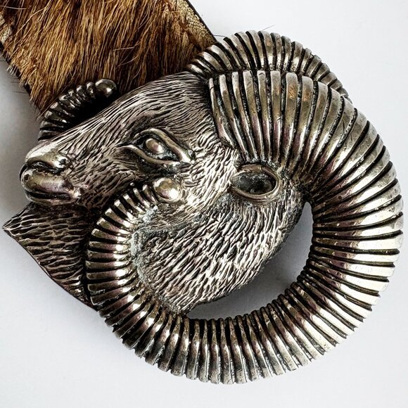 RAM by Henry Wilson Belt Buckle Limited Edition Sterling Silver Fur Belt Vintage - Picture 2 of 13